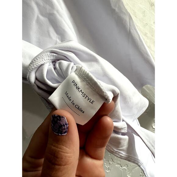 Pinkmstyles white sheer sleeve square neck bodysuit womens medium fairy ethereal - Picture 4 of 4